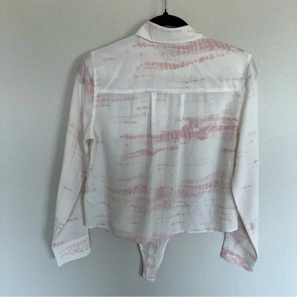 NWOT Rails Val Tie-dye Pink White Silk Button-down Shirt Tie Bottom Casual Small - Picture 12 of 14